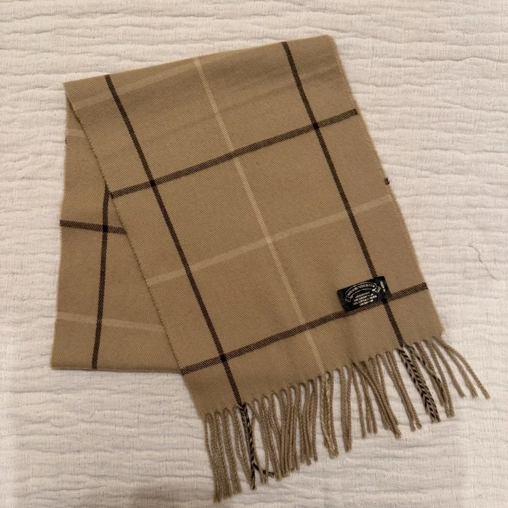 Tan Plaid Italian Scarf Minimalist Quiet Luxury Clean Girl Old Money Chic